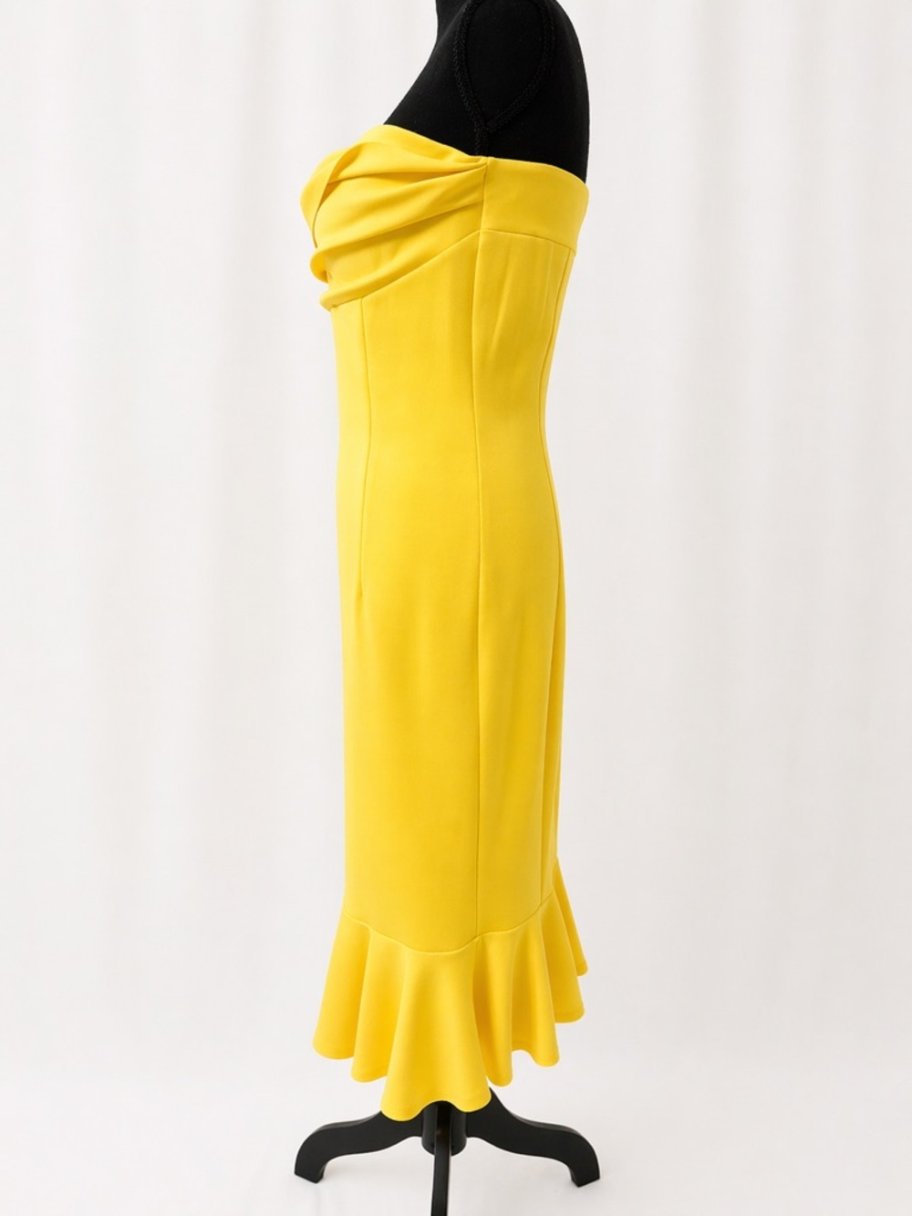 Gabrielle Union Yellow Strapless Midi Dress Derby Ruffle Hem Bodycon Size M - Picture 15 of 17